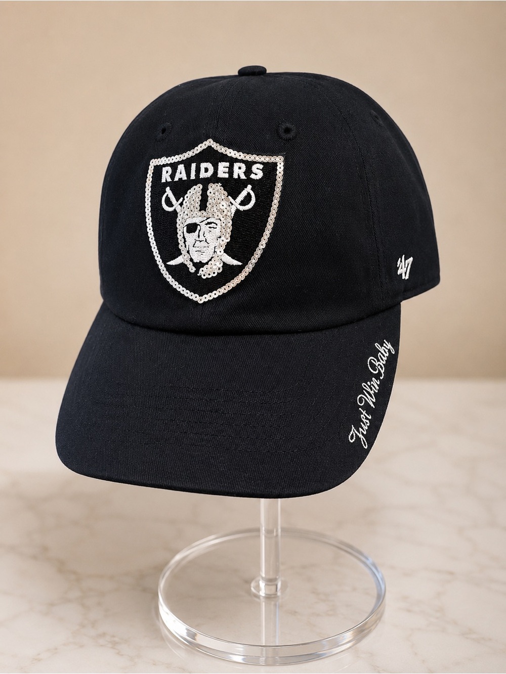 NFL Raiders custom Jack Bech #18 Black and Silver Sequin Logo Patch